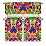 Psychedelic Hippie Peace Sign Print 3 Piece Kitchen Curtains