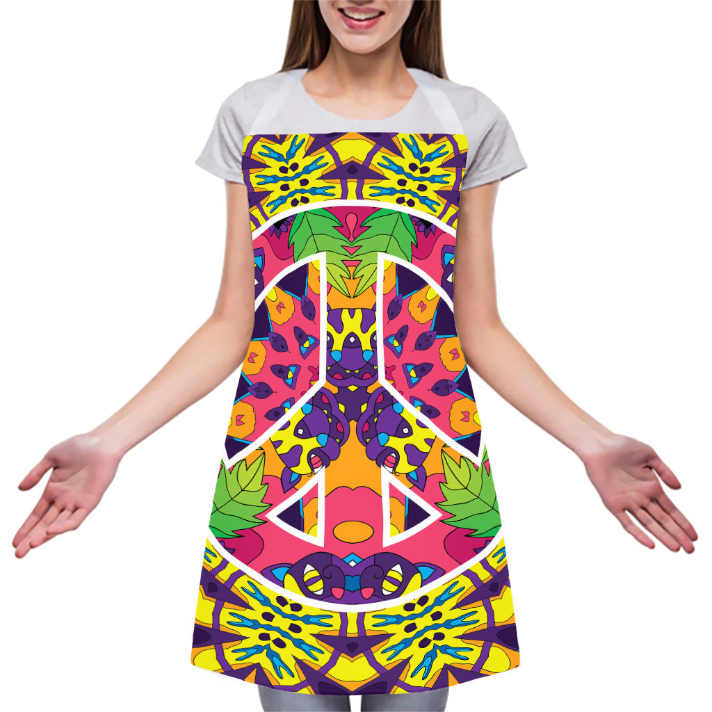 Psychedelic Hippie Peace Sign Print Adjustable Apron