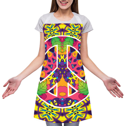 Psychedelic Hippie Peace Sign Print Adjustable Apron
