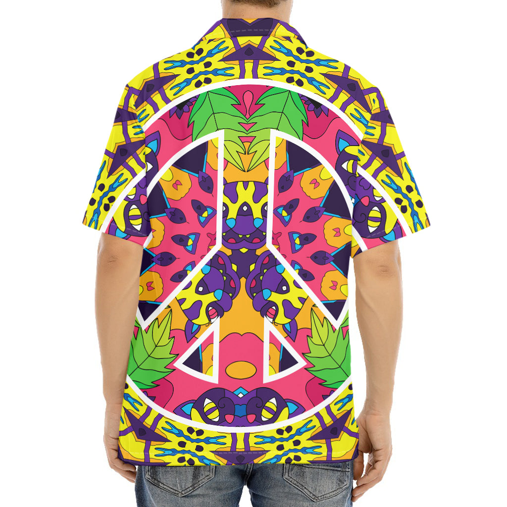 Psychedelic Hippie Peace Sign Print Aloha Shirt