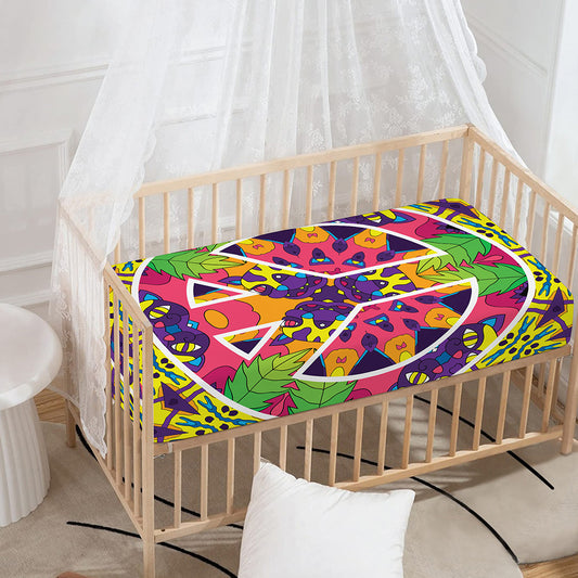 Psychedelic Hippie Peace Sign Print Baby Crib Sheet