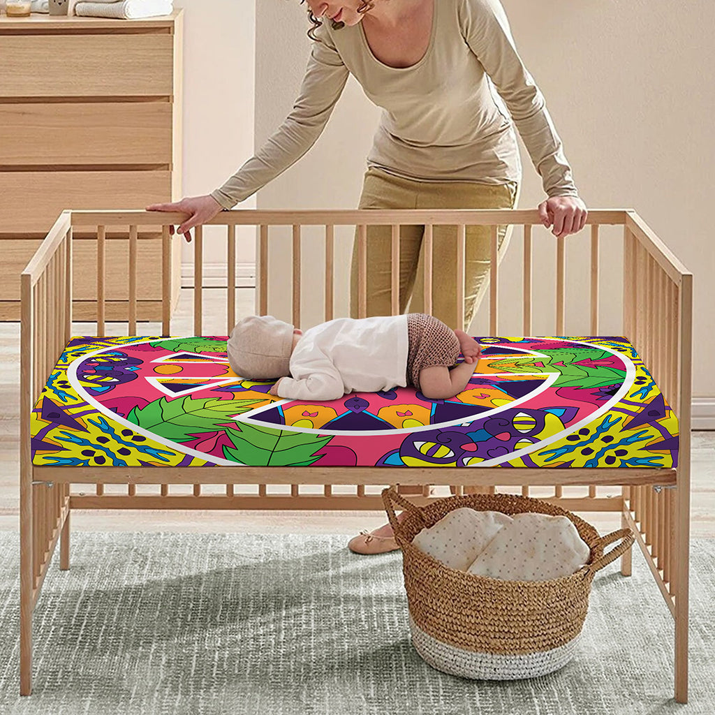 Psychedelic Hippie Peace Sign Print Baby Crib Sheet