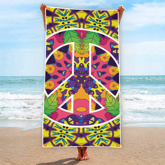 Psychedelic Hippie Peace Sign Print Beach Towel