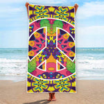 Psychedelic Hippie Peace Sign Print Beach Towel
