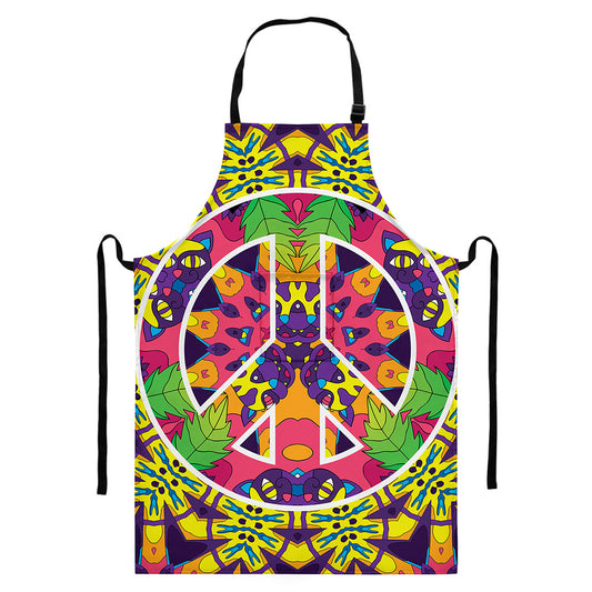 Psychedelic Hippie Peace Sign Print Bib Apron With Pocket