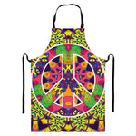 Psychedelic Hippie Peace Sign Print Bib Apron With Pocket