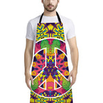 Psychedelic Hippie Peace Sign Print Bib Apron With Pocket
