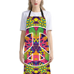 Psychedelic Hippie Peace Sign Print Bib Apron With Pocket