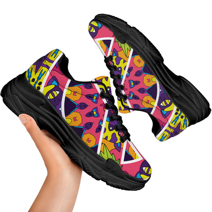 Psychedelic Hippie Peace Sign Print Black Chunky Shoes