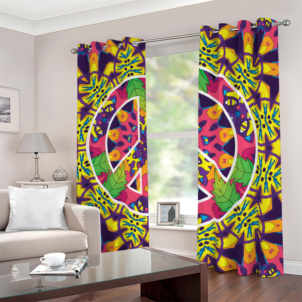 Psychedelic Hippie Peace Sign Print Blackout Grommet Curtains