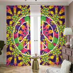 Psychedelic Hippie Peace Sign Print Blackout Pencil Pleat Curtains