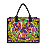 Psychedelic Hippie Peace Sign Print Canvas Tote Bag