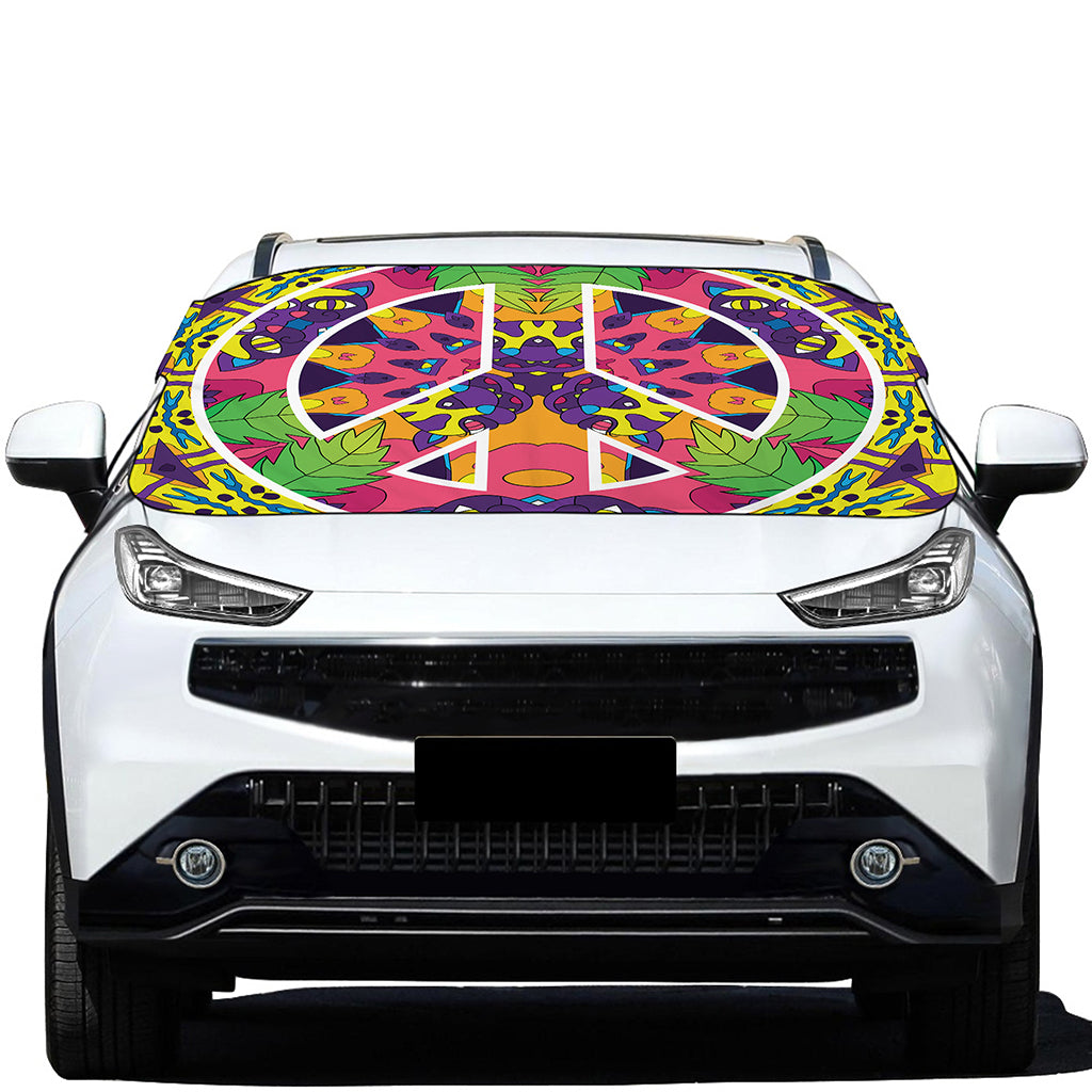 Psychedelic Hippie Peace Sign Print Car Windshield Snow Cover