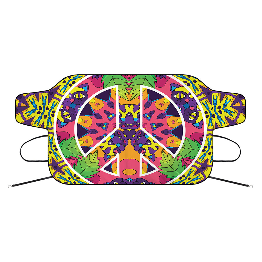 Psychedelic Hippie Peace Sign Print Car Windshield Snow Cover