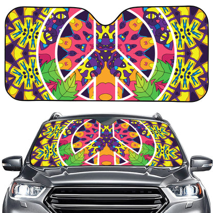 Psychedelic Hippie Peace Sign Print Car Windshield Sun Shade