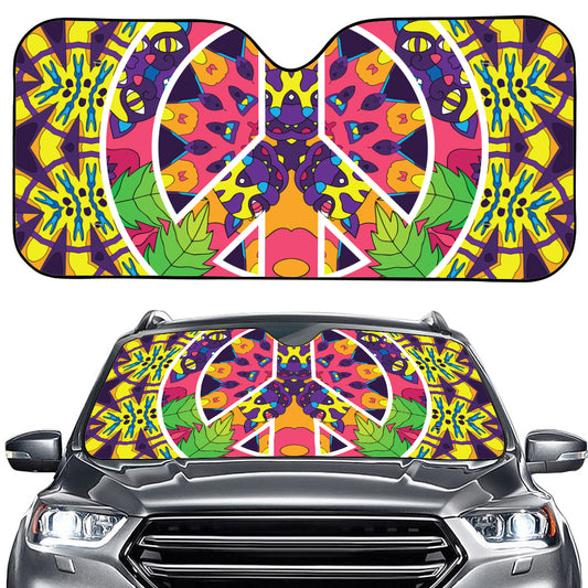 Psychedelic Hippie Peace Sign Print Car Windshield Sun Shade