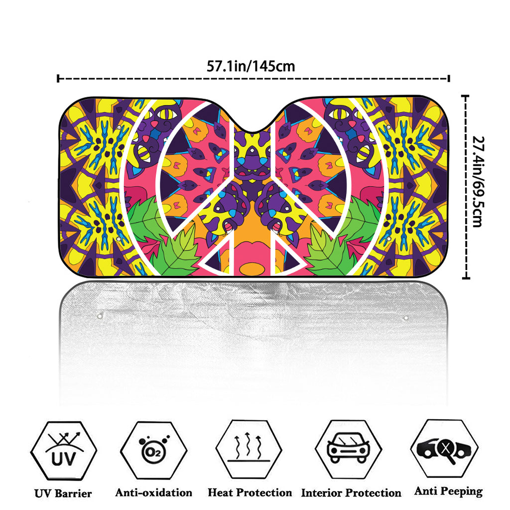 Psychedelic Hippie Peace Sign Print Car Windshield Sun Shade