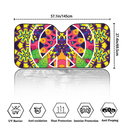 Psychedelic Hippie Peace Sign Print Car Windshield Sun Shade