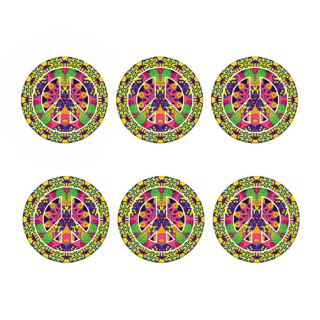 Psychedelic Hippie Peace Sign Print Coaster Set