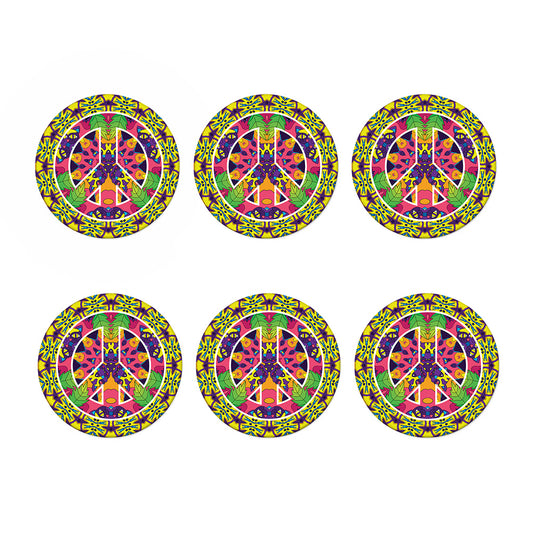 Psychedelic Hippie Peace Sign Print Coaster Set