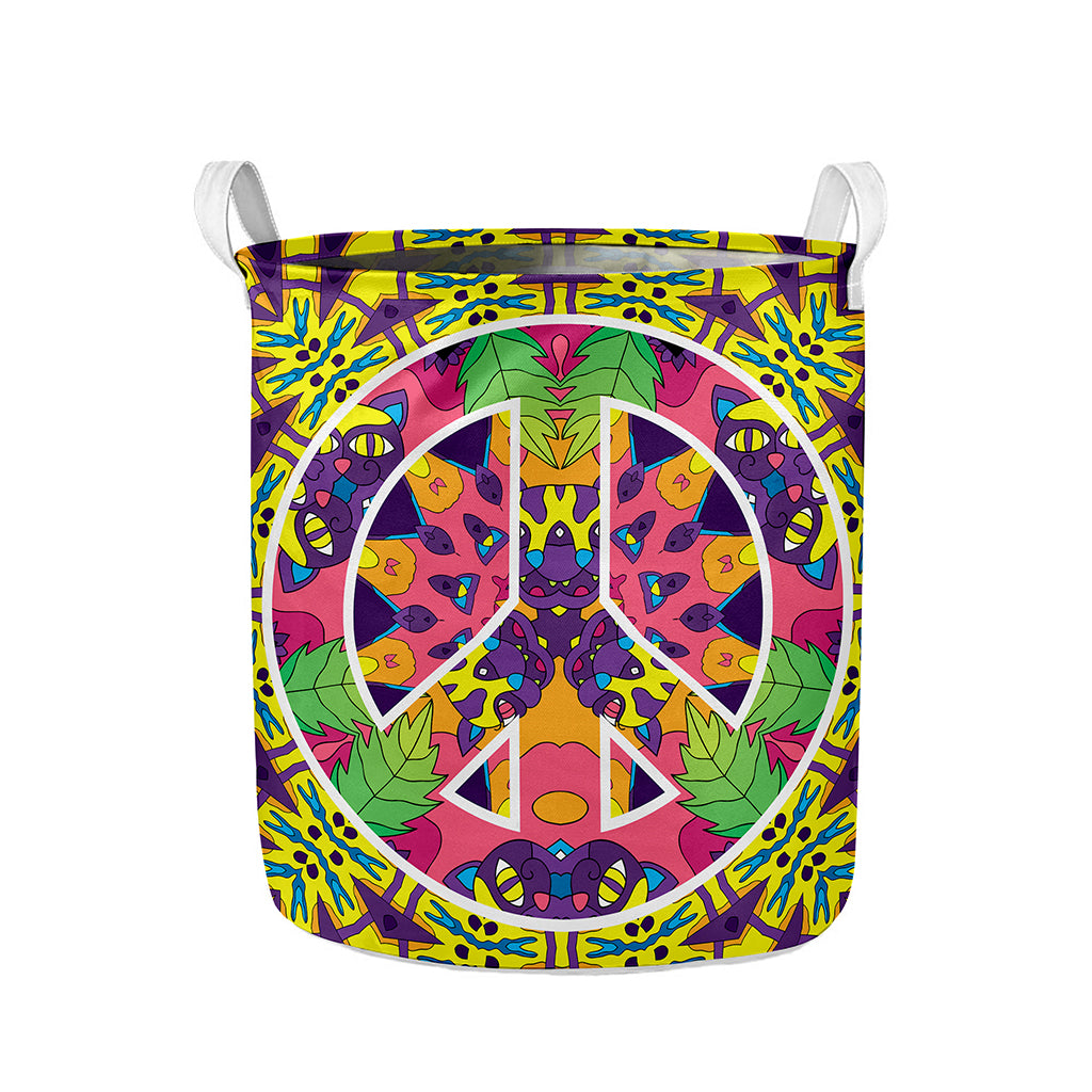 Psychedelic Hippie Peace Sign Print Collapsible Laundry Basket