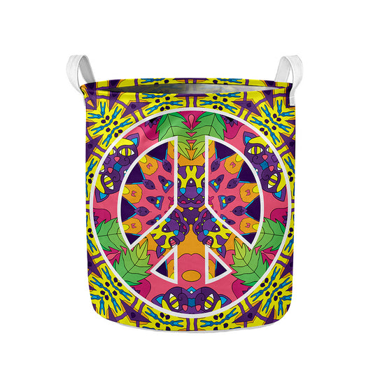 Psychedelic Hippie Peace Sign Print Collapsible Laundry Basket