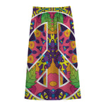 Psychedelic Hippie Peace Sign Print Cotton Front Slit Maxi Skirt