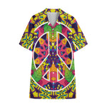 Psychedelic Hippie Peace Sign Print Cotton Hawaiian Shirt