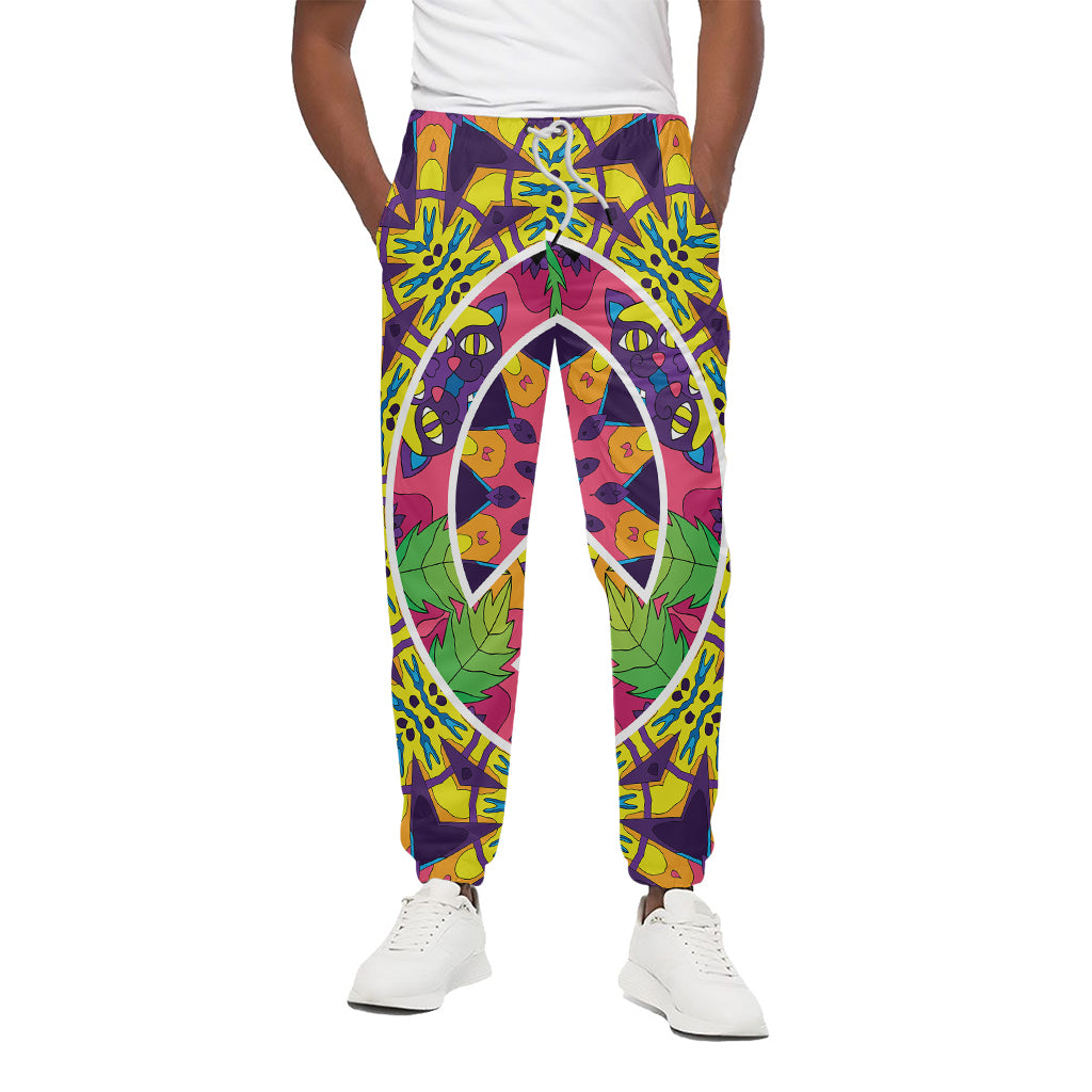 Psychedelic Hippie Peace Sign Print Cotton Pants