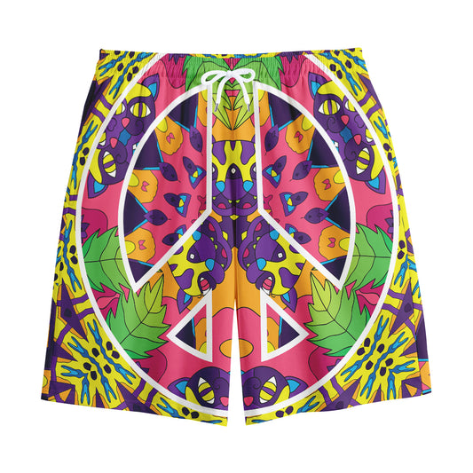 Psychedelic Hippie Peace Sign Print Cotton Shorts