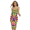 Psychedelic Hippie Peace Sign Print Cross Back Cami Dress