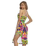 Psychedelic Hippie Peace Sign Print Cross Back Cami Dress