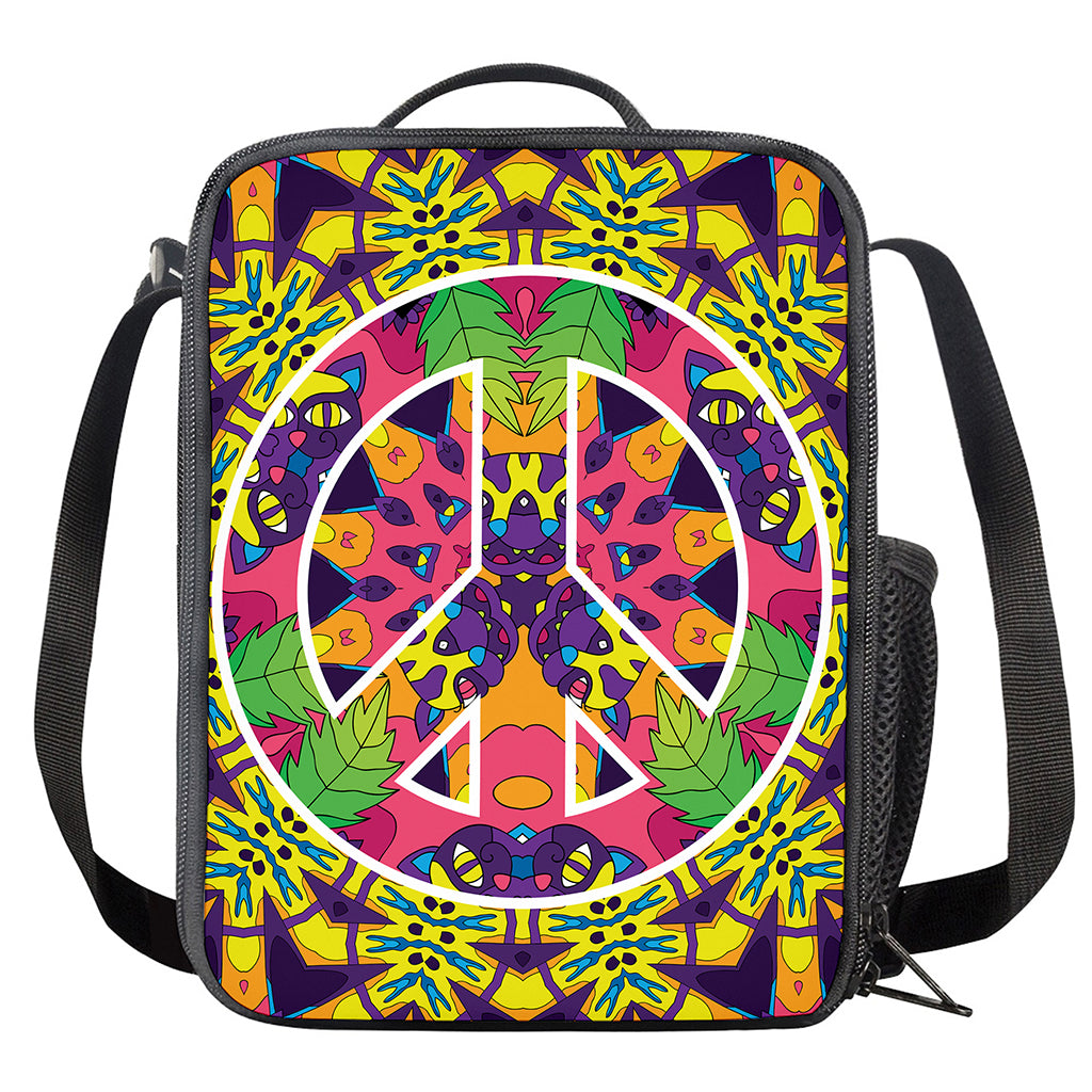 Psychedelic Hippie Peace Sign Print Crossbody Lunch Bag