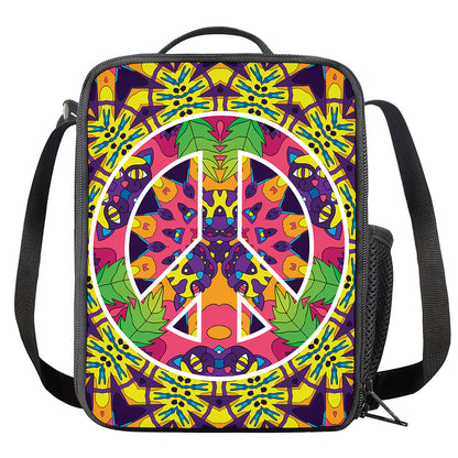 Psychedelic Hippie Peace Sign Print Crossbody Lunch Bag