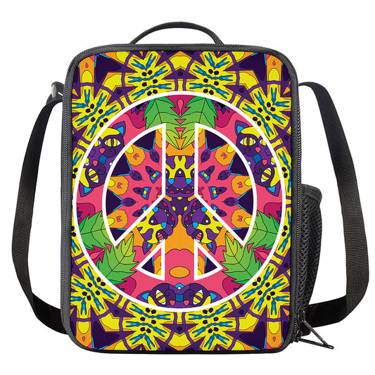 Psychedelic Hippie Peace Sign Print Crossbody Lunch Bag
