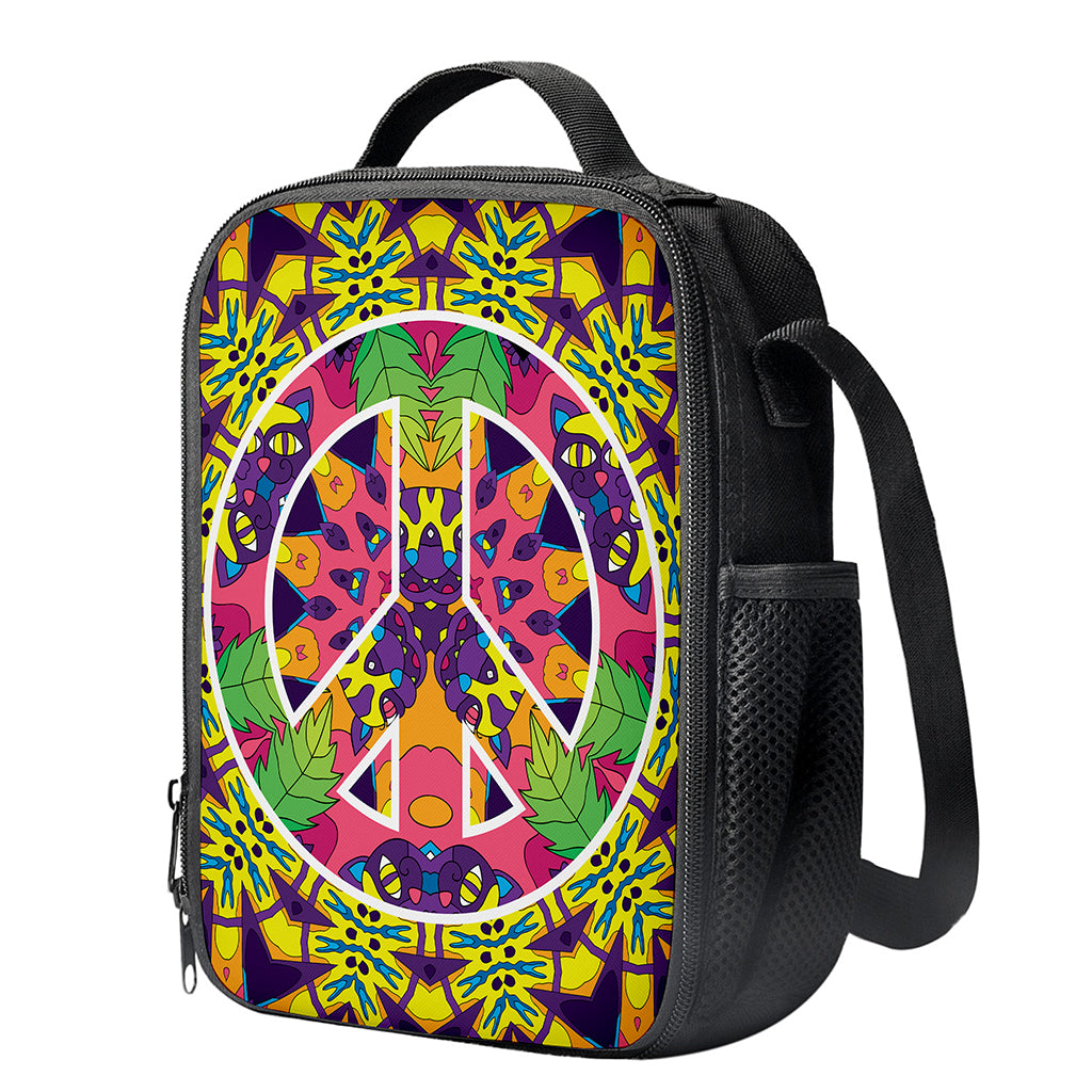 Psychedelic Hippie Peace Sign Print Crossbody Lunch Bag
