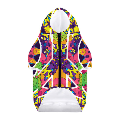 Psychedelic Hippie Peace Sign Print Dog Zip Up Hoodie