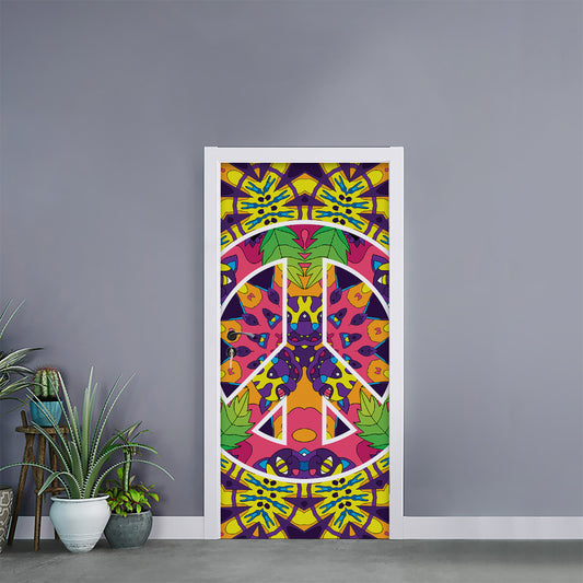 Psychedelic Hippie Peace Sign Print Door Sticker
