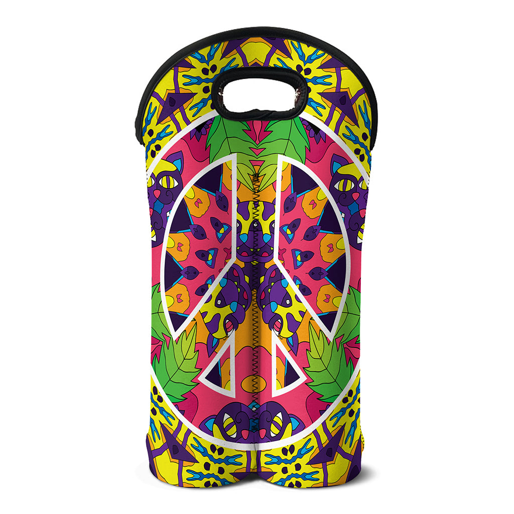 Psychedelic Hippie Peace Sign Print Double Neoprene Wine Tote