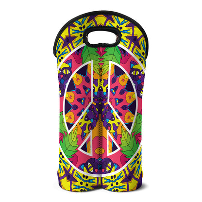 Psychedelic Hippie Peace Sign Print Double Neoprene Wine Tote