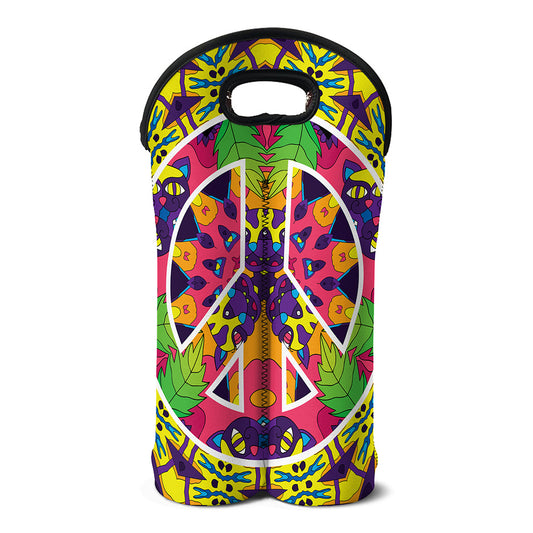 Psychedelic Hippie Peace Sign Print Double Neoprene Wine Tote