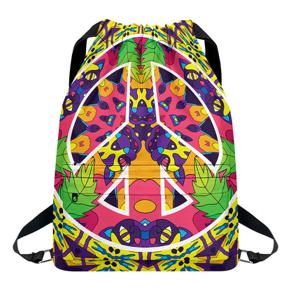 Psychedelic Hippie Peace Sign Print Drawstring Backpack
