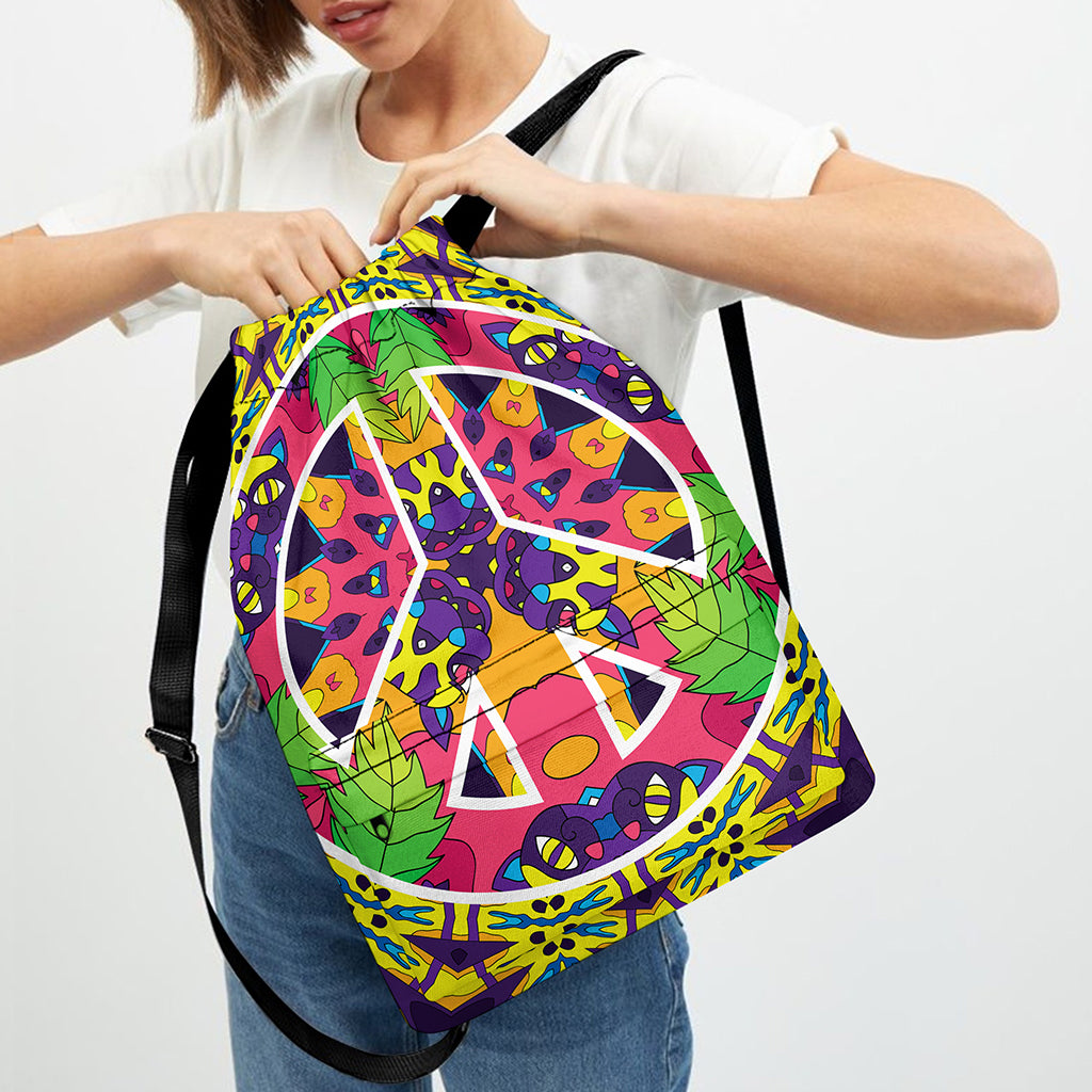 Psychedelic Hippie Peace Sign Print Drawstring Backpack