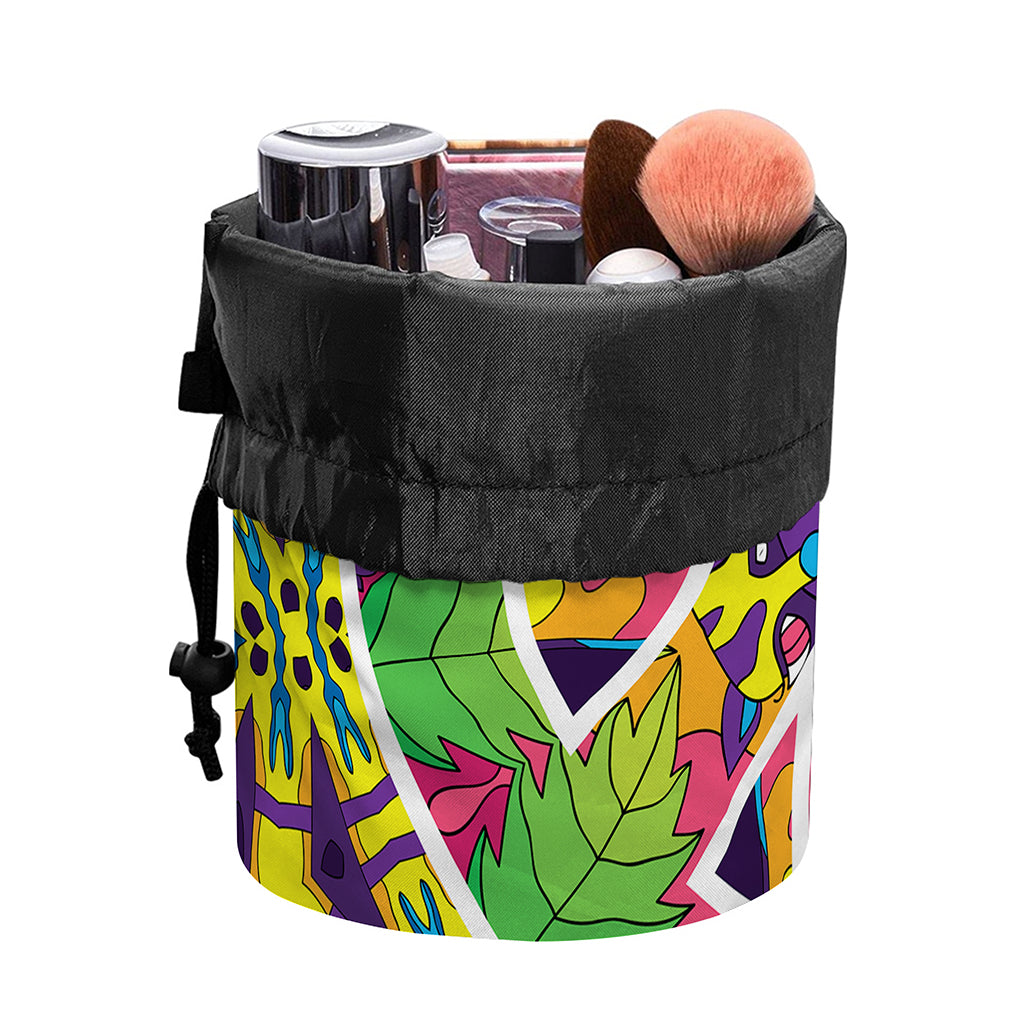 Psychedelic Hippie Peace Sign Print Drawstring Makeup Bag