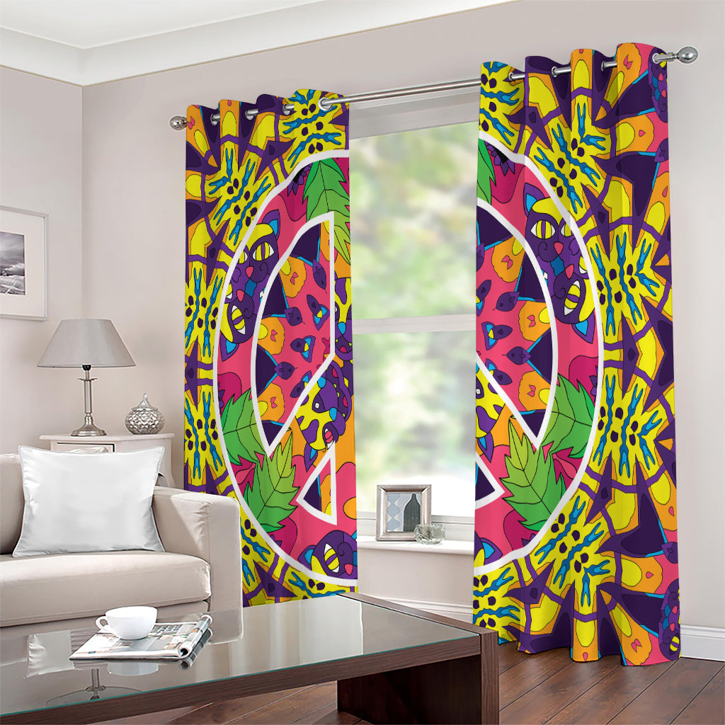 Psychedelic Hippie Peace Sign Print Extra Wide Grommet Curtains