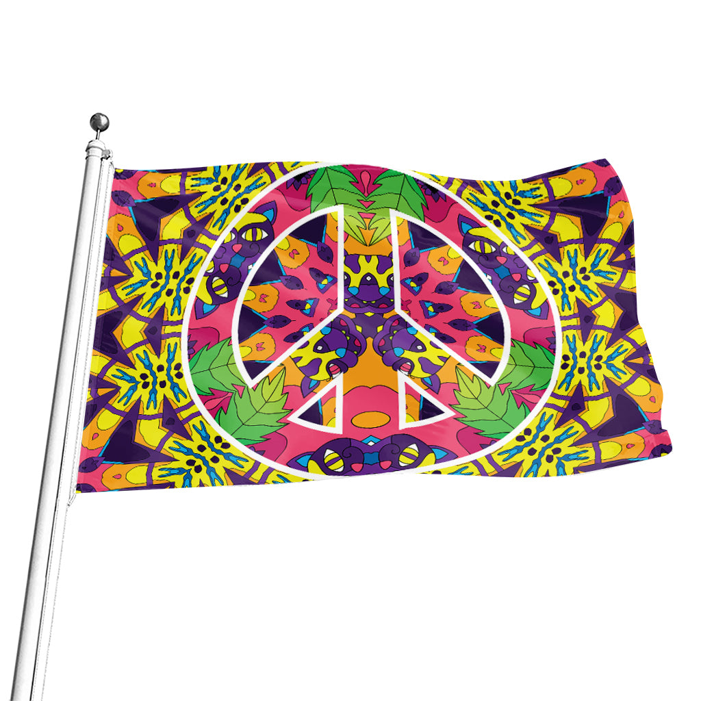 Psychedelic Hippie Peace Sign Print Flag