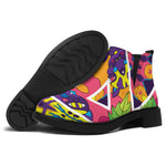 Psychedelic Hippie Peace Sign Print Flat Ankle Boots