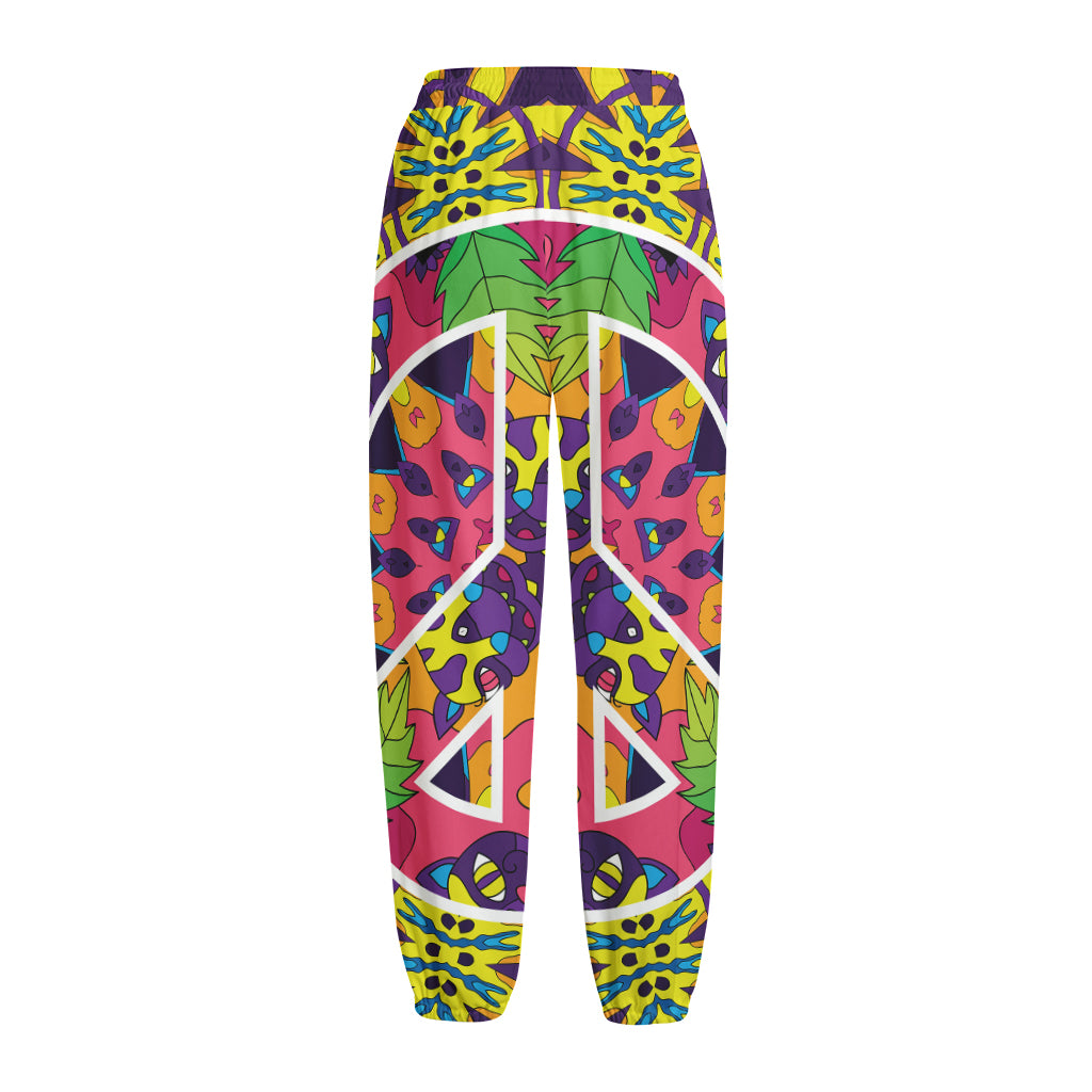 Psychedelic Hippie Peace Sign Print Fleece Lined Knit Pants