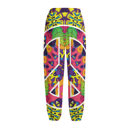 Psychedelic Hippie Peace Sign Print Fleece Lined Knit Pants