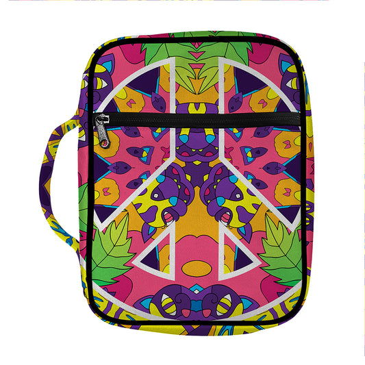 Psychedelic Hippie Peace Sign Print Front Pocket Bible Bag